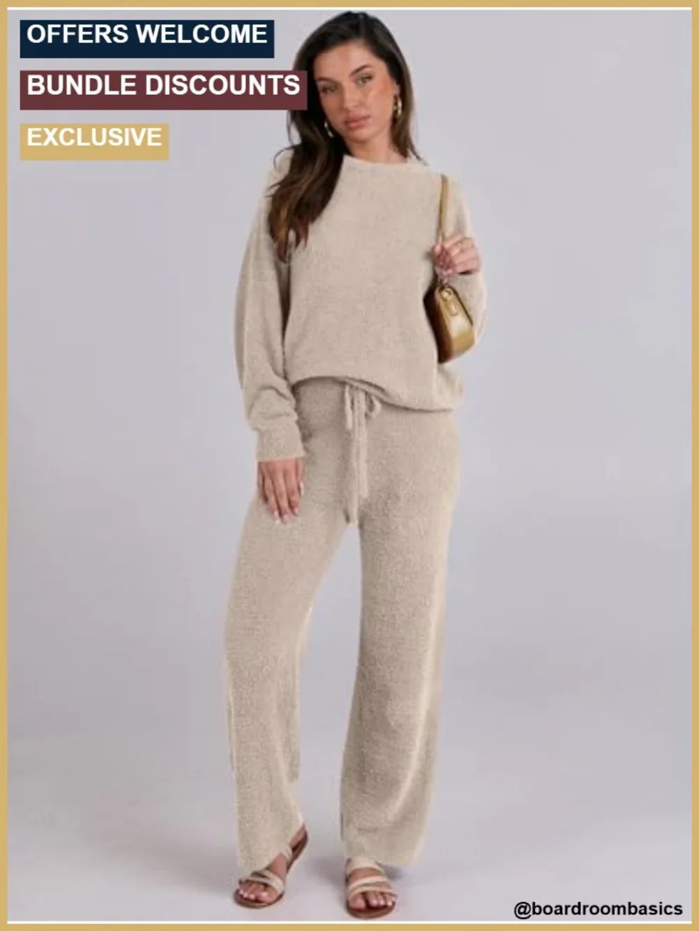 Fuzzy Fleece Lounge Set for Women, Long Sleeve Pullover Top & Wide Leg Pants, 2